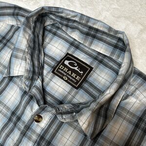 Drake Men's M Blue Plaid Short Sleeve Collared Pocket Fishing Outdoors ‎ Shirt